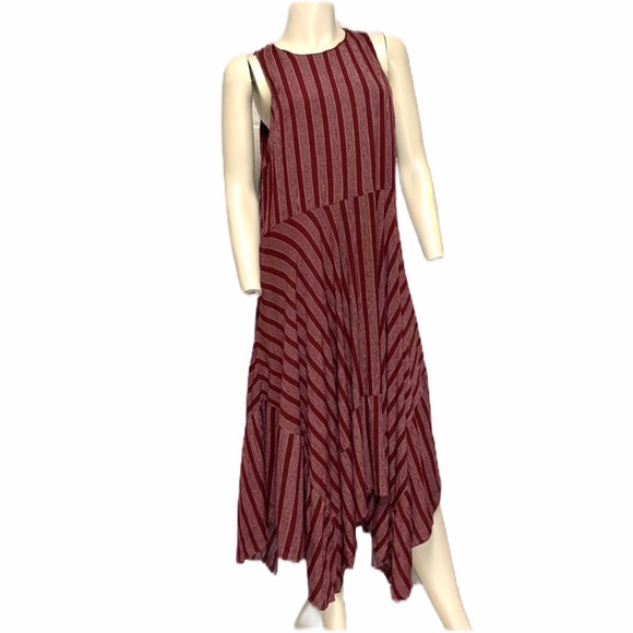 LUMIERE asymmetrical hem long striped dres…